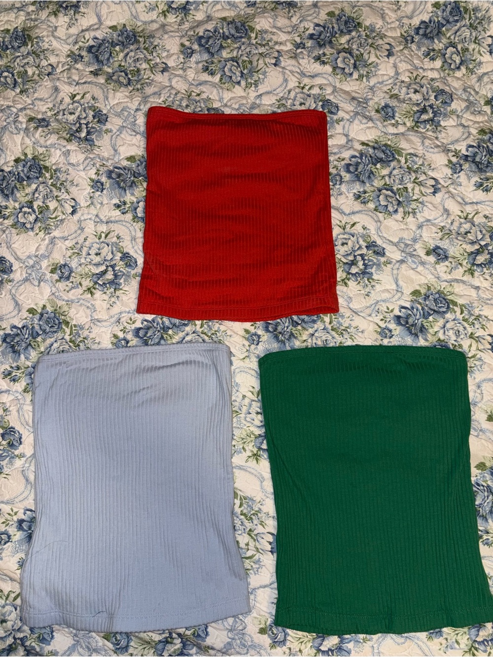 Ribbed Tube Top Pack - Red, Light Blue, Green